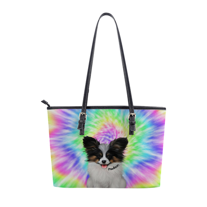 Personalized Women's Tote Bag Custom Rainbow Tie Dye Add Your Photo All Over Print