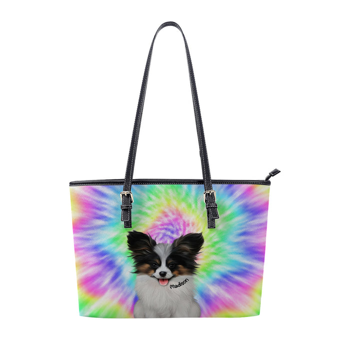 Personalized Women's Tote Bag Custom Rainbow Tie Dye Add Your Photo All Over Print