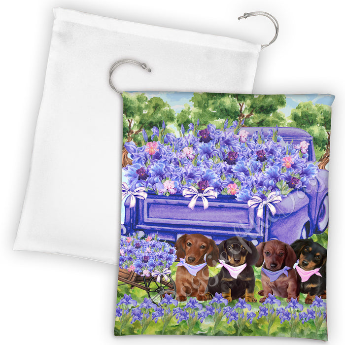 Iris Purple Truck Dachshund Dogs Drawstring Laundry or Gift Bag LGB48942