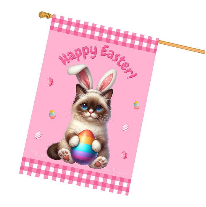 Balinese Cat Easter Day House Flags with Multi Design - Double Sided Easter Festival Gift for Home Decoration  - Holiday Cats Flag Decor 28" x 40"