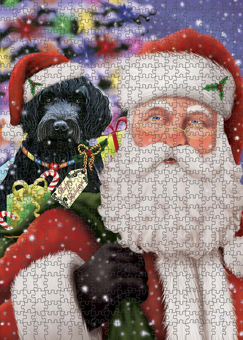 Santa Carrying Barbet Dog and Christmas Presents Puzzle with Photo Tin PUZL90140