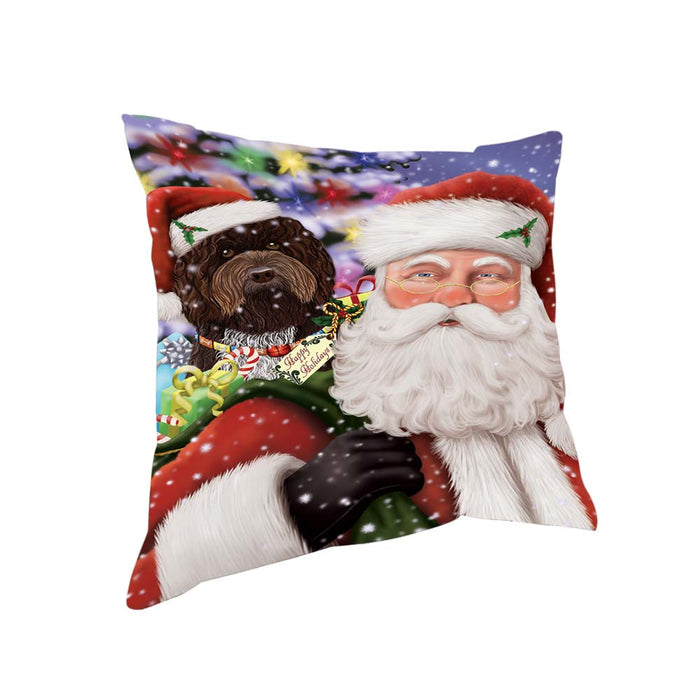 Santa Carrying Barbet Dog and Christmas Presents Pillow PIL70860