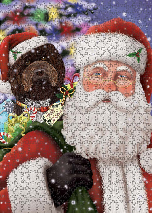Santa Carrying Barbet Dog and Christmas Presents Puzzle with Photo Tin PUZL90136