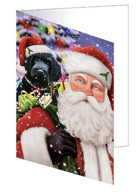 Santa Carrying Barbet Dog and Christmas Presents Handmade Artwork Assorted Pets Greeting Cards and Note Cards with Envelopes for All Occasions and Holiday Seasons GCD70967