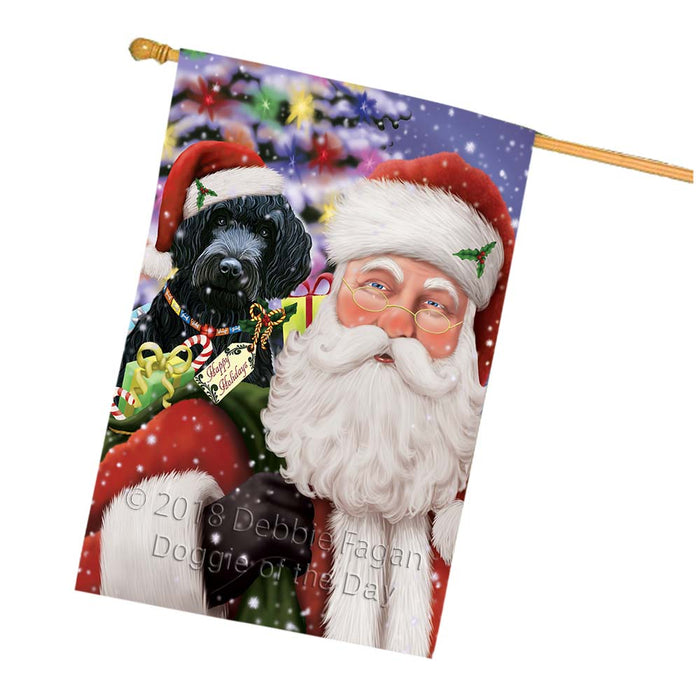 Santa Carrying Barbet Dog and Christmas Presents House Flag FLG55913