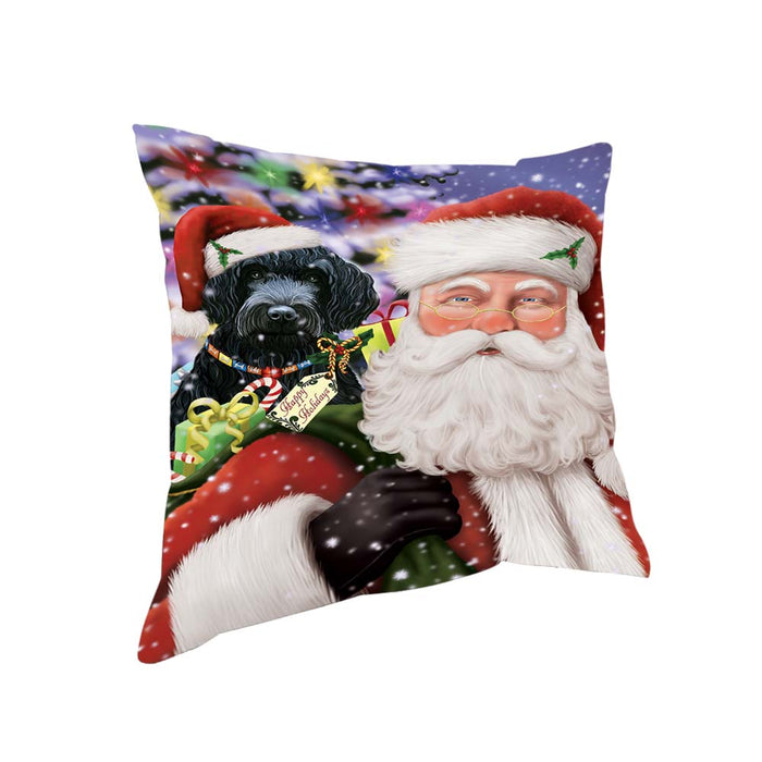 Santa Carrying Barbet Dog and Christmas Presents Pillow PIL70864