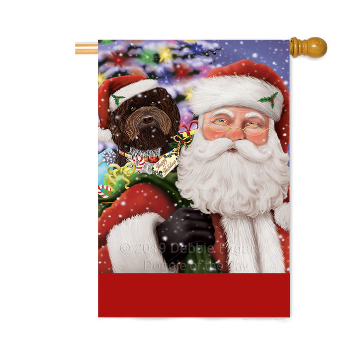 Personalized Santa Carrying Barbet Dog and Christmas Presents Custom House Flag FLG-DOTD-A63402