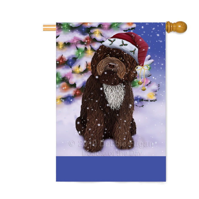 Personalized Winterland Wonderland Barbet Dog In Christmas Holiday Scenic Background Custom House Flag FLG-DOTD-A61278