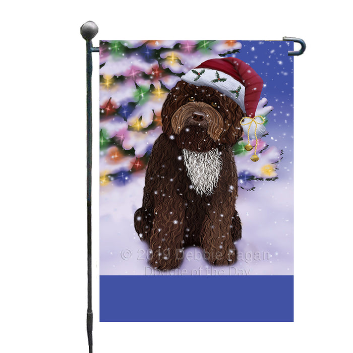 Personalized Winterland Wonderland Barbet Dog In Christmas Holiday Scenic Background Custom Garden Flags GFLG-DOTD-A61222