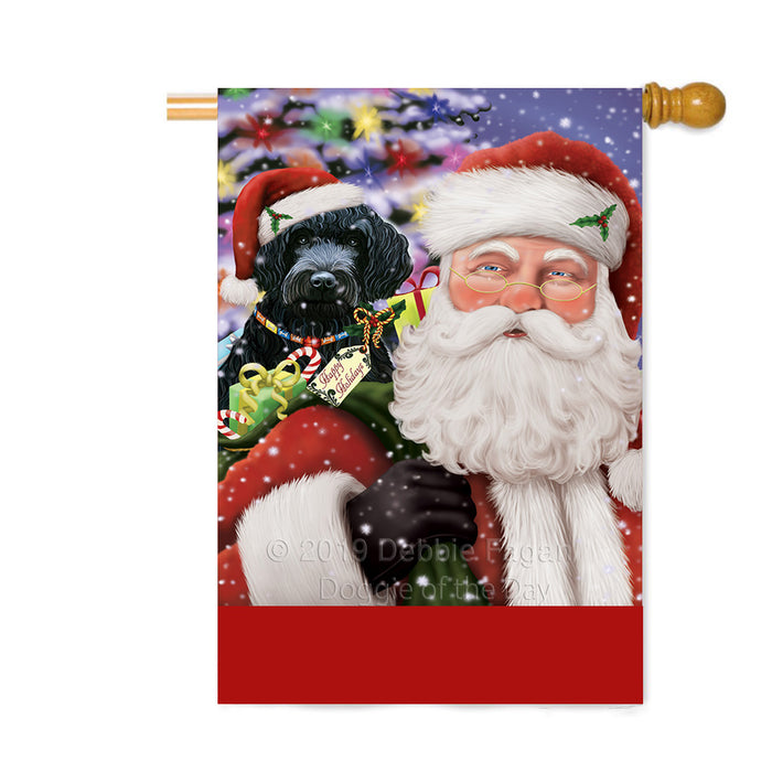 Personalized Santa Carrying Barbet Dog and Christmas Presents Custom House Flag FLG-DOTD-A63403