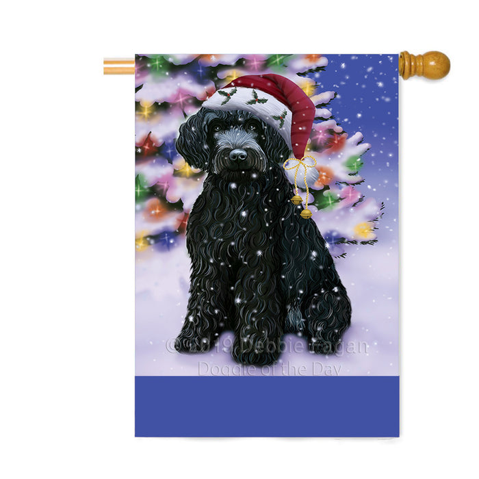 Personalized Winterland Wonderland Barbet Dog In Christmas Holiday Scenic Background Custom House Flag FLG-DOTD-A61279