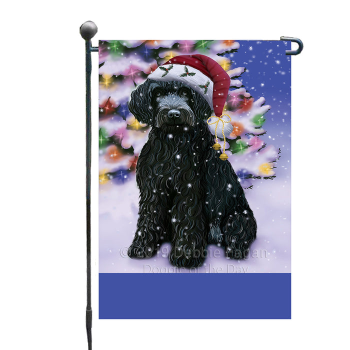 Personalized Winterland Wonderland Barbet Dog In Christmas Holiday Scenic Background Custom Garden Flags GFLG-DOTD-A61223