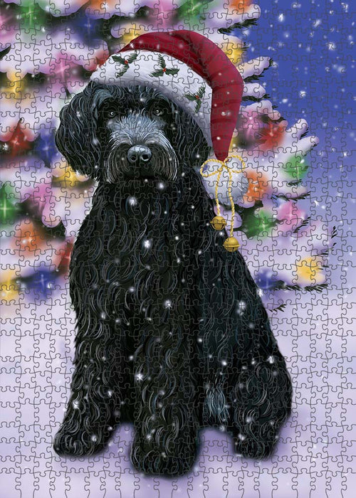 Winterland Wonderland Barbet Dog In Christmas Holiday Scenic Background Puzzle with Photo Tin PUZL90932
