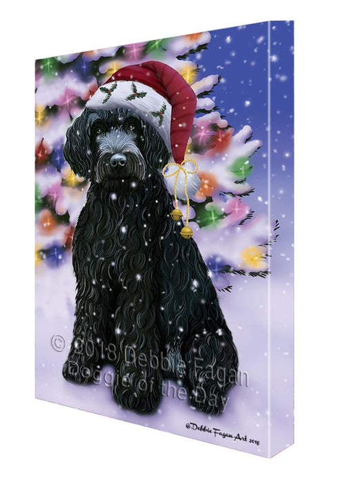 Winterland Wonderland Barbet Dog In Christmas Holiday Scenic Background Canvas Print Wall Art Décor CVS121067
