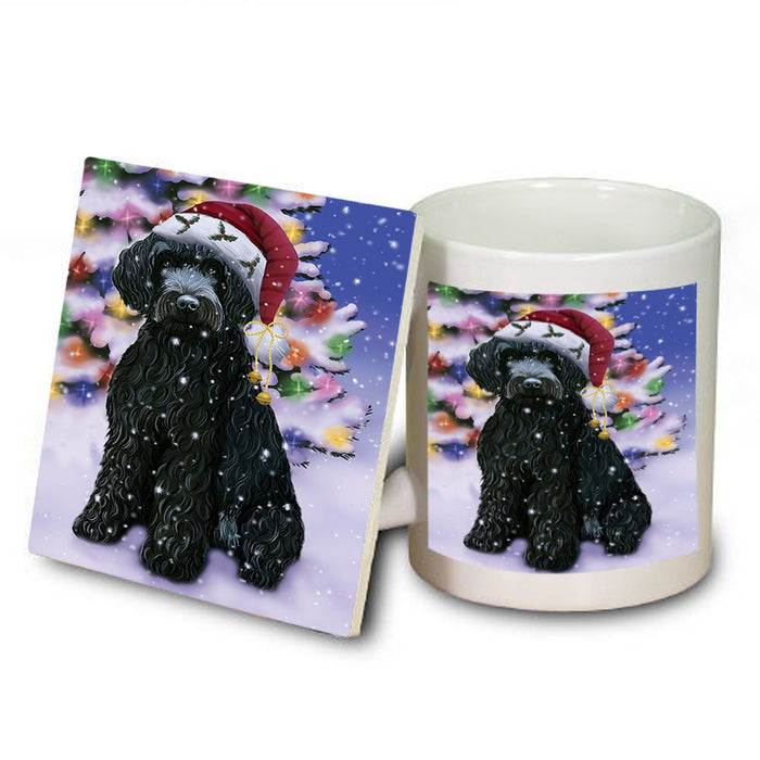 Winterland Wonderland Barbet Dog In Christmas Holiday Scenic Background Mug and Coaster Set MUC55674