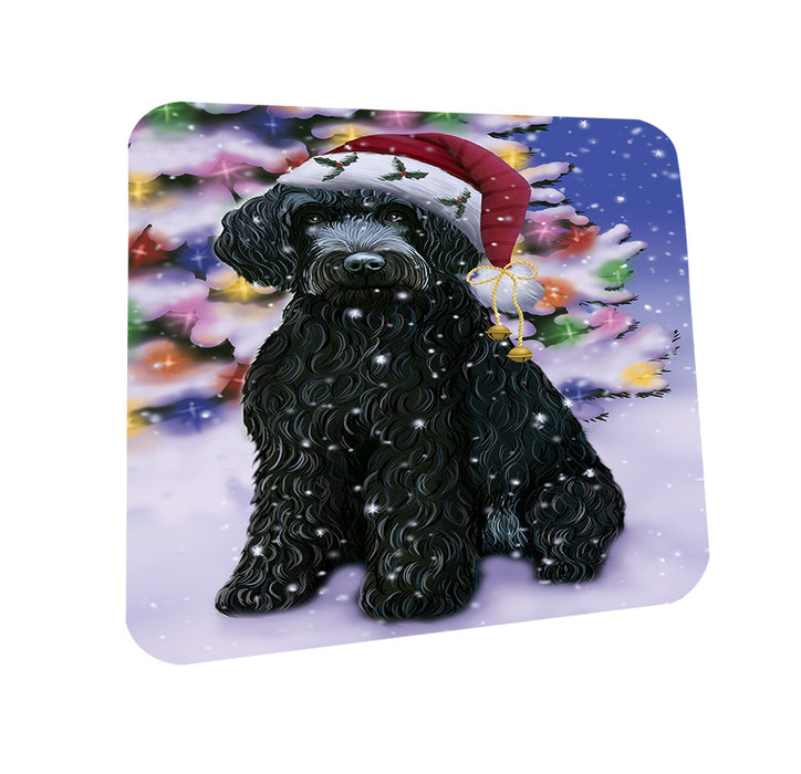 Winterland Wonderland Barbet Dog In Christmas Holiday Scenic Background Coasters Set of 4 CST55640