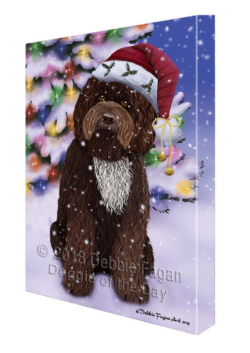 Winterland Wonderland Barbet Dog In Christmas Holiday Scenic Background Canvas Print Wall Art Décor CVS121076