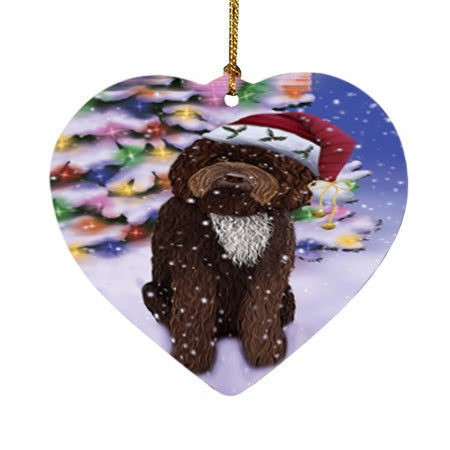 Winterland Wonderland Barbet Dog In Christmas Holiday Scenic Background Heart Christmas Ornament HPOR56039