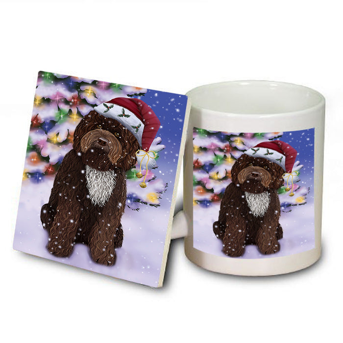 Winterland Wonderland Barbet Dog In Christmas Holiday Scenic Background Mug and Coaster Set MUC55675