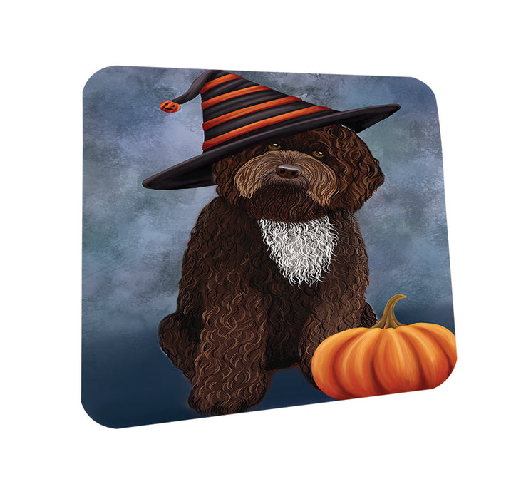 Happy Halloween Barbet Dog Wearing Witch Hat with Pumpkin Coasters Set of 4 CST54820