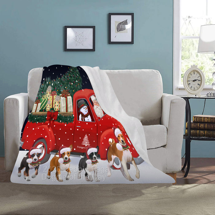 Christmas Express Delivery Red Truck Running Basenji Dogs Blanket BLNKT141683