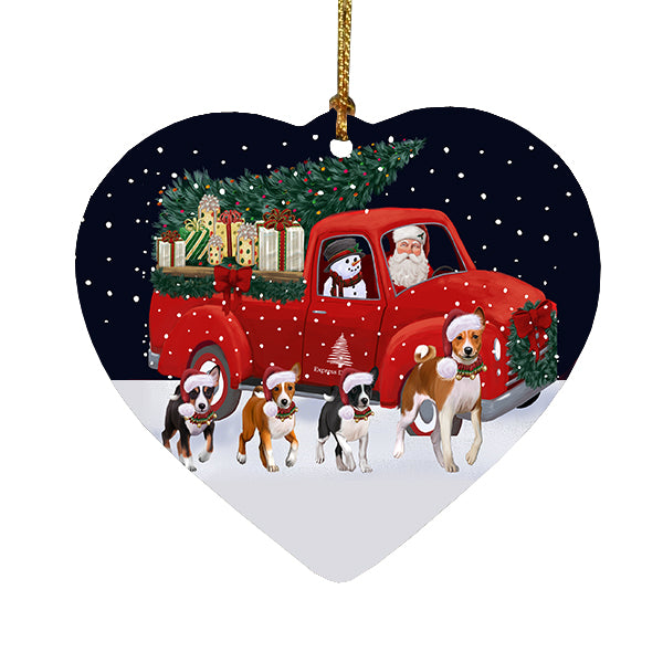 Christmas Express Delivery Red Truck Running Basenji Dogs Heart Christmas Ornament RFPOR58065