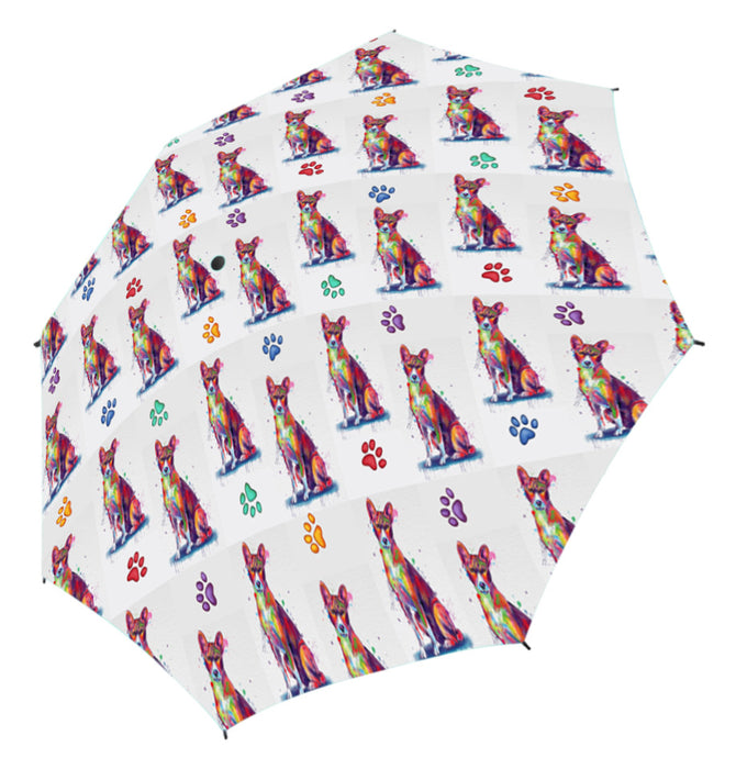 Watercolor Mini Basenji DogsSemi-Automatic Foldable Umbrella