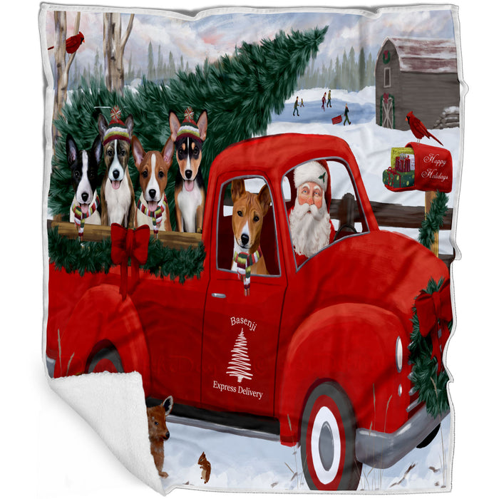 Christmas Santa Express Delivery Red Truck Basenji Dogs Blanket - Lightweight Soft Cozy and Durable Bed Blanket - Animal Theme Fuzzy Blanket for Sofa Couch