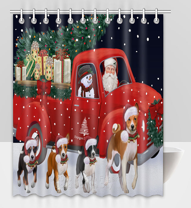 Christmas Express Delivery Red Truck Running Basenji Dogs Shower Curtain Bathroom Accessories Decor Bath Tub Screens