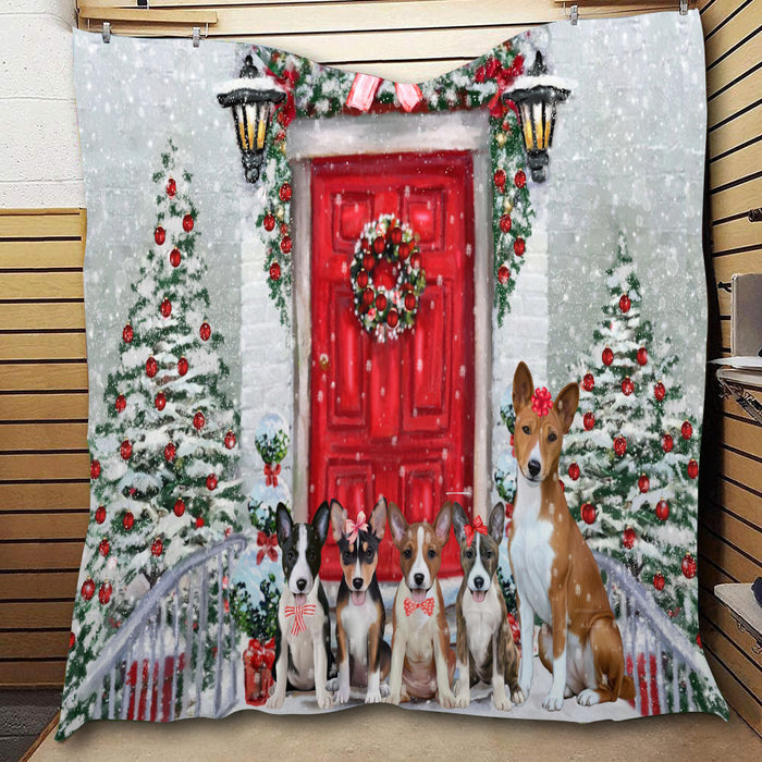 Christmas Holiday Welcome Basenji Dogs  Quilt Bed Coverlet Bedspread - Pets Comforter Unique One-side Animal Printing - Soft Lightweight Durable Washable Polyester Quilt