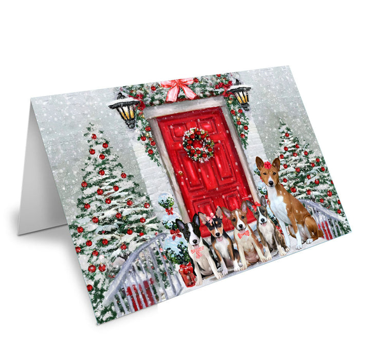 Christmas Holiday Welcome Basenji Dog Handmade Artwork Assorted Pets Greeting Cards and Note Cards with Envelopes for All Occasions and Holiday Seasons