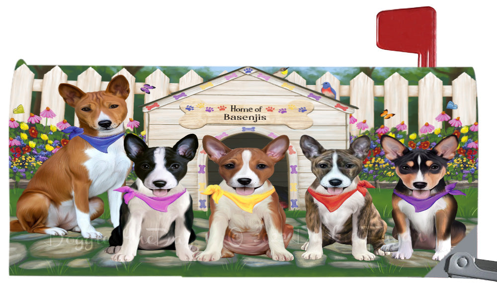 Spring Dog House Basenji Dogs Magnetic Mailbox Cover Both Sides Pet Theme Printed Decorative Letter Box Wrap Case Postbox Thick Magnetic Vinyl Material