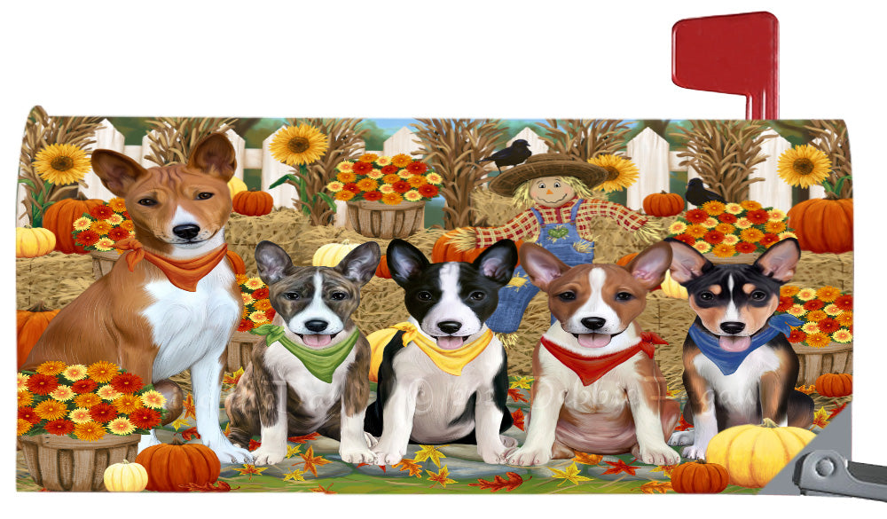 Fall Festival Gathering Basenji Dogs Magnetic Mailbox Cover Both Sides Pet Theme Printed Decorative Letter Box Wrap Case Postbox Thick Magnetic Vinyl Material