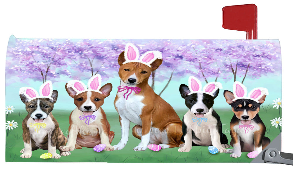 Easter Holiday Family Basenji Dog Magnetic Mailbox Cover Both Sides Pet Theme Printed Decorative Letter Box Wrap Case Postbox Thick Magnetic Vinyl Material