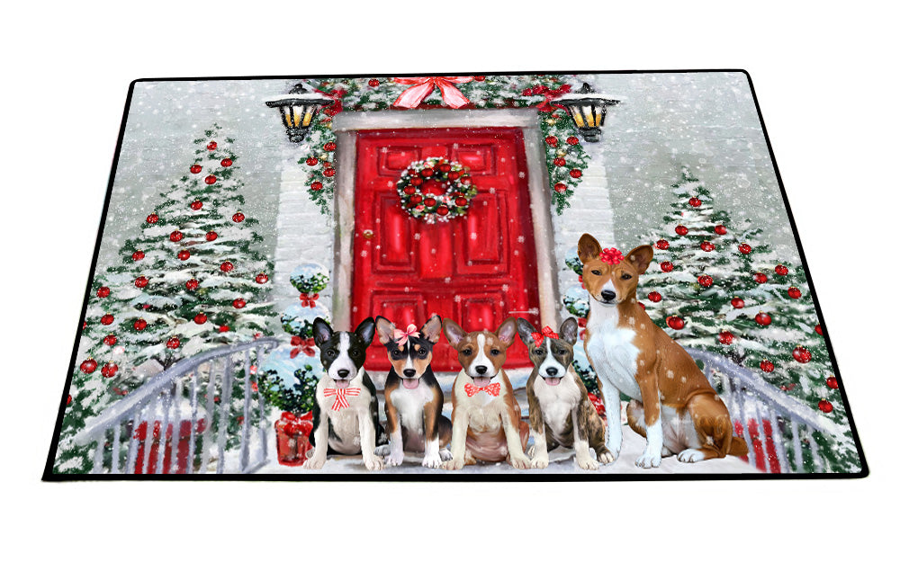 Christmas Holiday Welcome Basenji Dogs Floor Mat- Anti-Slip Pet Door Mat Indoor Outdoor Front Rug Mats for Home Outside Entrance Pets Portrait Unique Rug Washable Premium Quality Mat