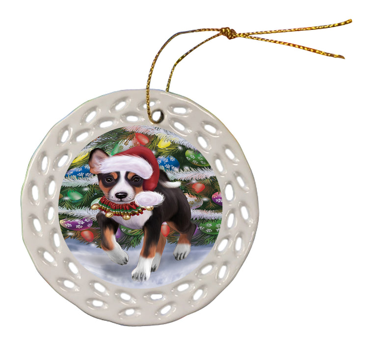 Chistmas Trotting in the Snow Basenji Dog Doily Ornament DPOR59131
