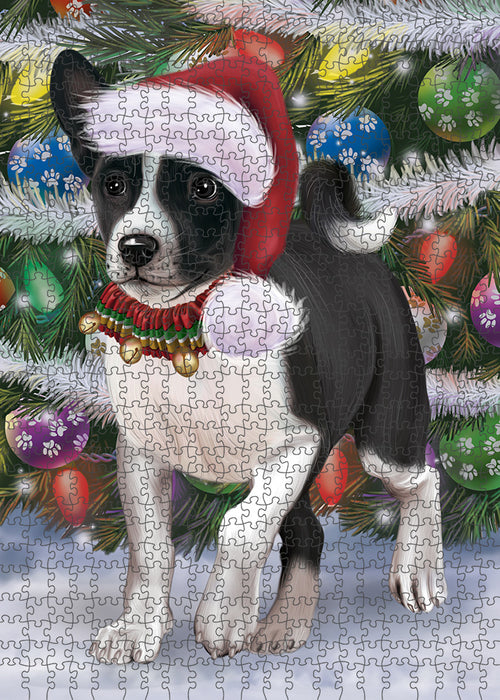 Chistmas Trotting in the Snow Basenji Dog Portrait Jigsaw Puzzle for Adults Animal Interlocking Puzzle Game Unique Gift for Dog Lover's with Metal Tin Box PZL944