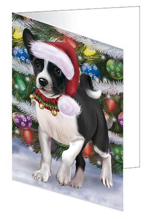 Chistmas Trotting in the Snow Basenji Dog Handmade Artwork Assorted Pets Greeting Cards and Note Cards with Envelopes for All Occasions and Holiday Seasons