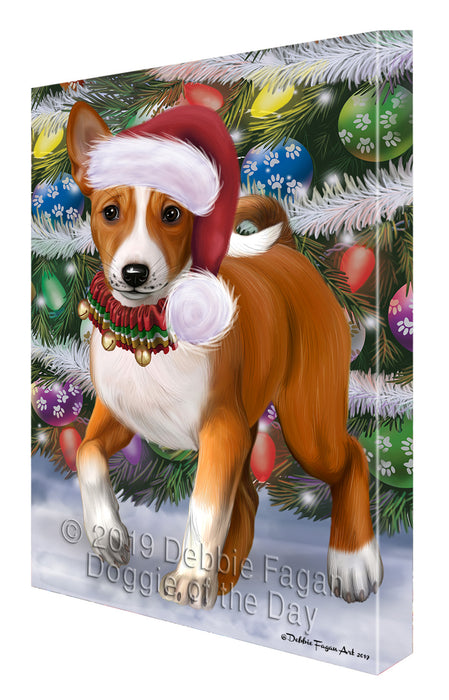 Chistmas Trotting in the Snow Basenji Dog Canvas Wall Art - Premium Quality Ready to Hang Room Decor Wall Art Canvas - Unique Animal Printed Digital Painting for Decoration CVS650