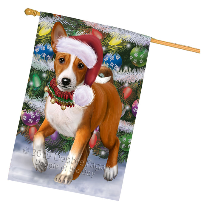 Chistmas Trotting in the Snow Basenji Dog House Flag Outdoor Decorative Double Sided Pet Portrait Weather Resistant Premium Quality Animal Printed Home Decorative Flags 100% Polyester FLG69635