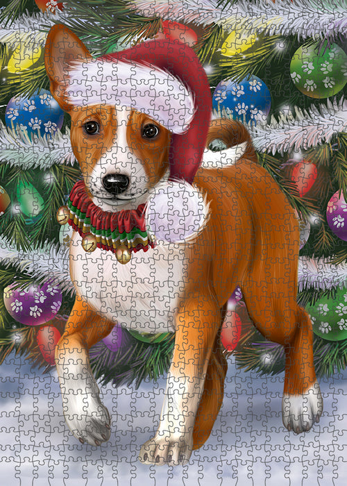 Chistmas Trotting in the Snow Basenji Dog Portrait Jigsaw Puzzle for Adults Animal Interlocking Puzzle Game Unique Gift for Dog Lover's with Metal Tin Box PZL945