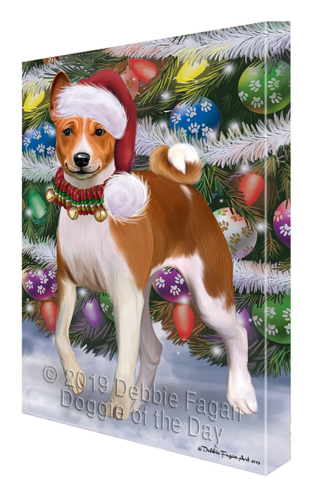 Chistmas Trotting in the Snow Basenji Dog Canvas Wall Art - Premium Quality Ready to Hang Room Decor Wall Art Canvas - Unique Animal Printed Digital Painting for Decoration CVS651