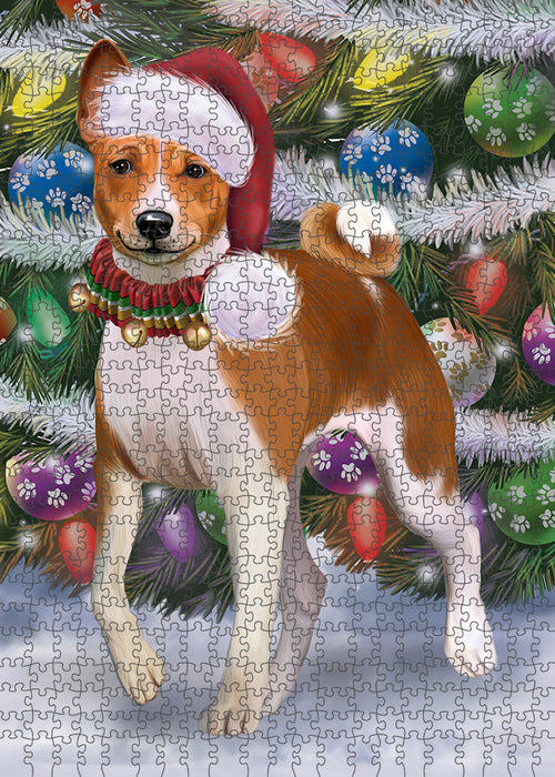 Chistmas Trotting in the Snow Basenji Dog Portrait Jigsaw Puzzle for Adults Animal Interlocking Puzzle Game Unique Gift for Dog Lover's with Metal Tin Box PZL946
