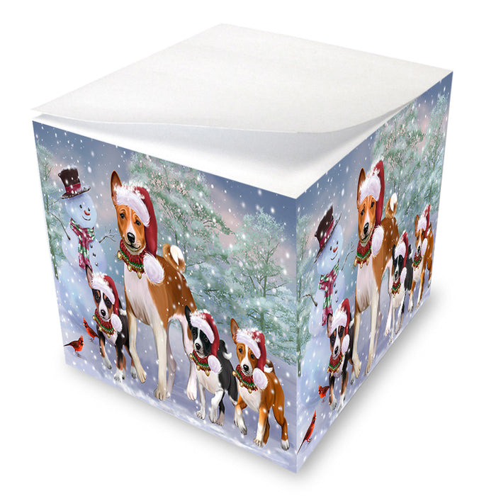 Christmas Running Family Basenji Dogs Note Cube NOC-DOTD-A57670