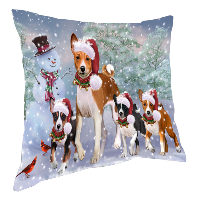 Christmas Running Family Basenji Dogs Pillow with Top Quality High-Resolution Images - Ultra Soft Pet Pillows for Sleeping - Reversible & Comfort - Ideal Gift for Dog Lover - Cushion for Sofa Couch Bed - 100% Polyester