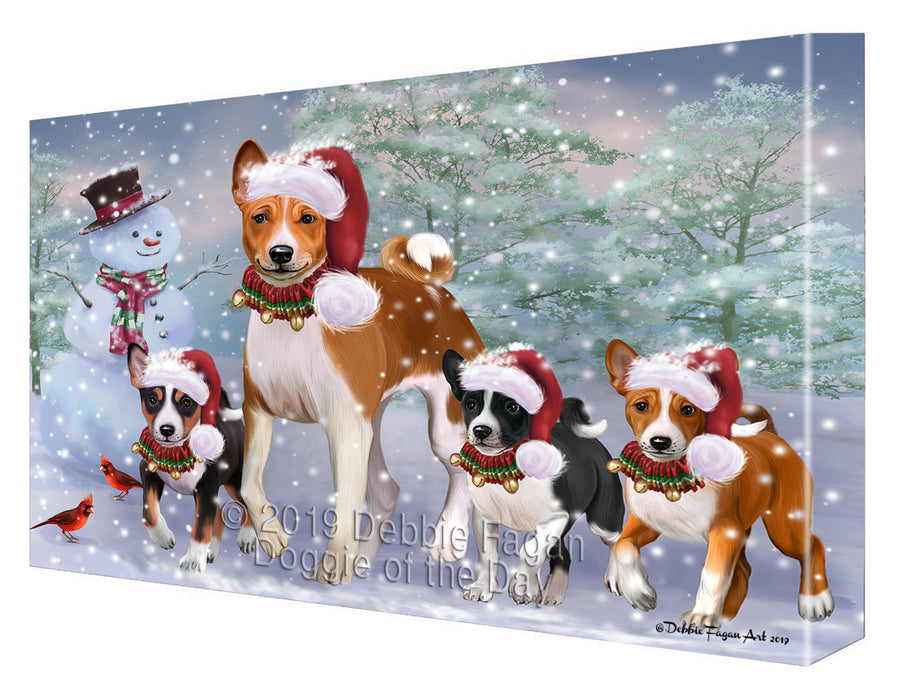 Christmas Running Family Basenji Dogs Canvas Wall Art - Premium Quality Ready to Hang Room Decor Wall Art Canvas - Unique Animal Printed Digital Painting for Decoration