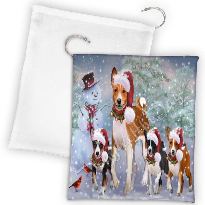Christmas Running Fammily Basenji Dogs Drawstring Laundry or Gift Bag LGB48200