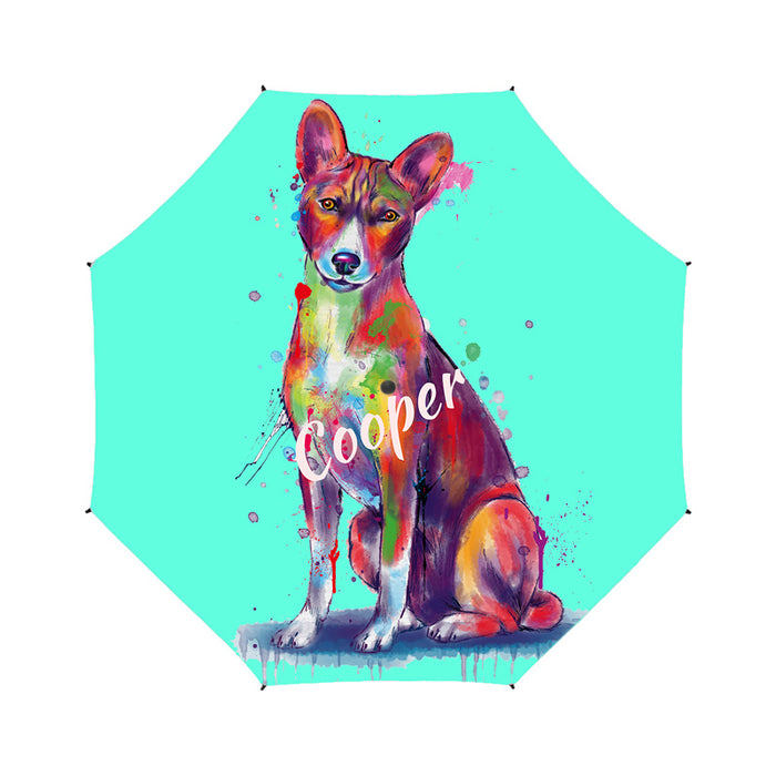 Custom Pet Name Personalized Watercolor Basenji DogSemi-Automatic Foldable Umbrella