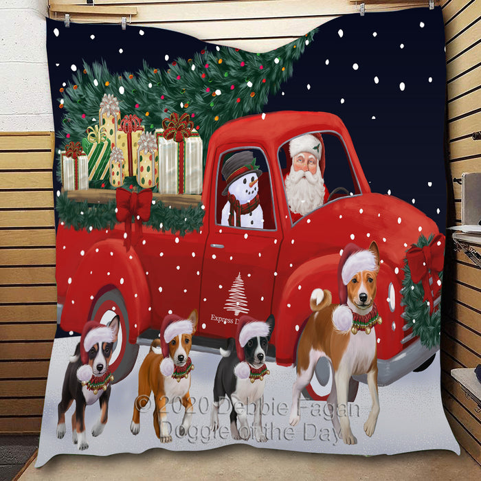 Christmas Express Delivery Red Truck Running Basenji Dogs Lightweight Soft Bedspread Coverlet Bedding Quilt QUILT59776