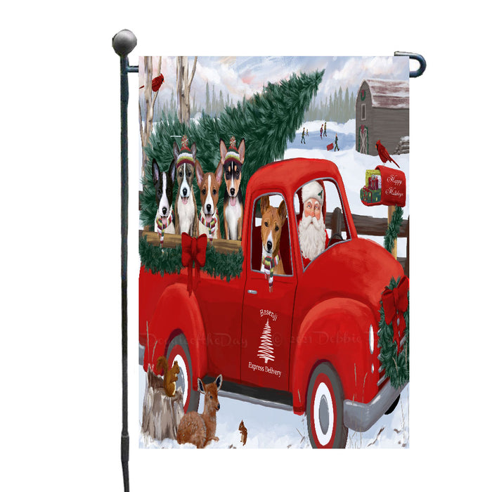 Christmas Santa Express Delivery Red Truck Basenji Dogs Garden Flags- Outdoor Double Sided Garden Yard Porch Lawn Spring Decorative Vertical Home Flags 12 1/2"w x 18"h